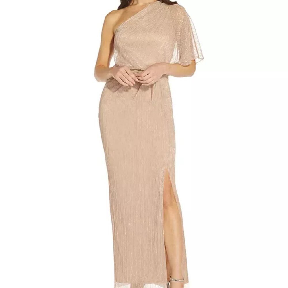 Adrianna Papell dress‎ Women's Size US 2 UK 6 Metallic Mesh Gown Taupe Mist NEW